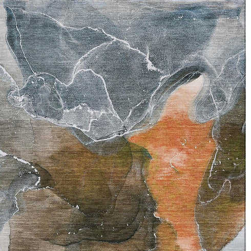 9' X 12' Orange And Charcoal Abstract Washable Area Rug With UV Protection