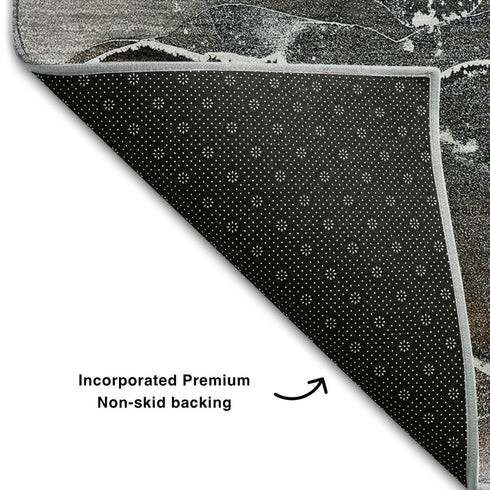9' X 12' Orange And Charcoal Abstract Washable Area Rug With UV Protection
