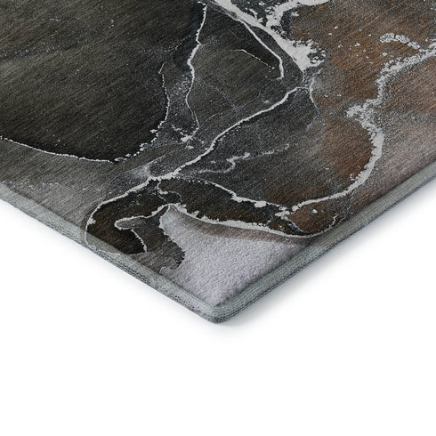 9' X 12' Orange And Charcoal Abstract Washable Area Rug With UV Protection