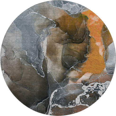 9' X 12' Orange And Charcoal Abstract Washable Area Rug With UV Protection