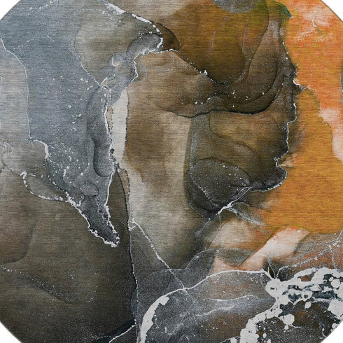 9' X 12' Orange And Charcoal Abstract Washable Area Rug With UV Protection
