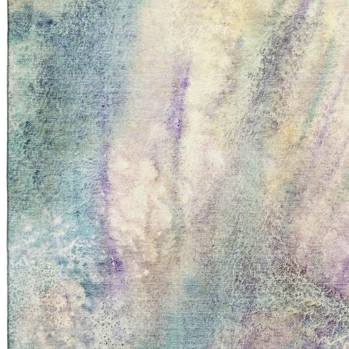 5' X 8' Blue Purple And Ivory Abstract Washable Area Rug With UV Protection