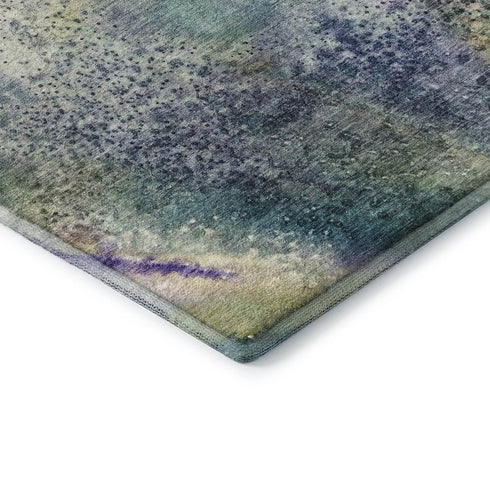 8' X 10' Blue Purple And Ivory Abstract Washable Area Rug With UV Protection
