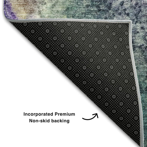 9' X 12' Blue Purple And Ivory Abstract Washable Area Rug With UV Protection