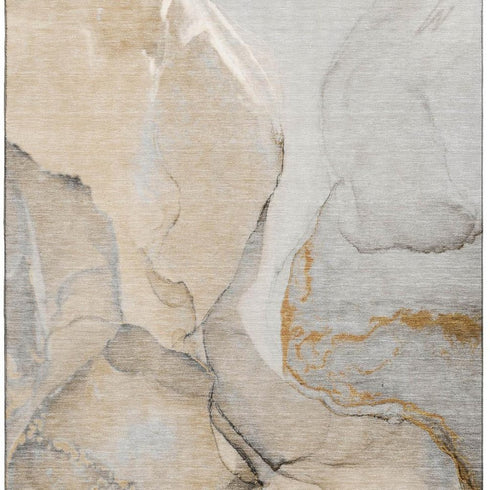 5' X 8' Beige Brown And Ivory Abstract Washable Area Rug With UV Protection