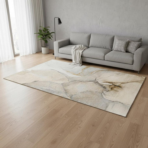 5' X 8' Beige Brown And Ivory Abstract Washable Area Rug With UV Protection