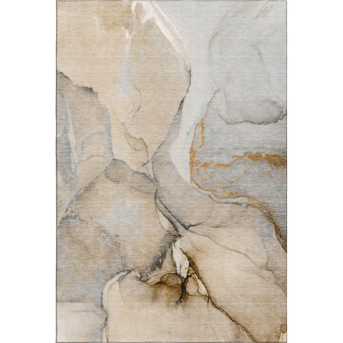 5' X 8' Beige Brown And Ivory Abstract Washable Area Rug With UV Protection