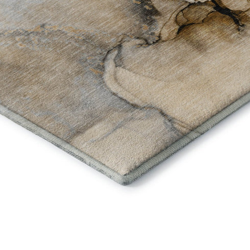 5' X 8' Beige Brown And Ivory Abstract Washable Area Rug With UV Protection