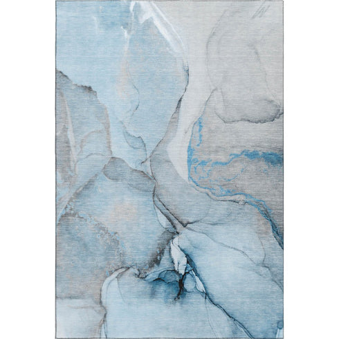 5' X 8' Blue Gray And Ivory Abstract Washable Area Rug With UV Protection
