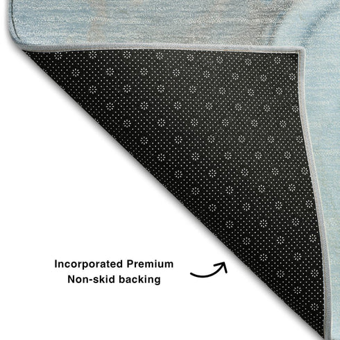 5' X 8' Blue Gray And Ivory Abstract Washable Area Rug With UV Protection