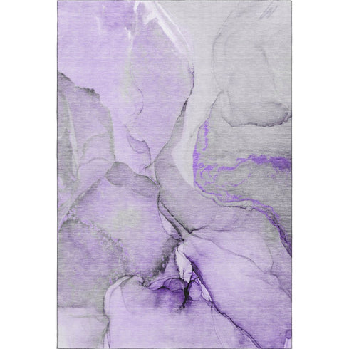 8' X 10' Purple Gray And Ivory Abstract Washable Area Rug With UV Protection
