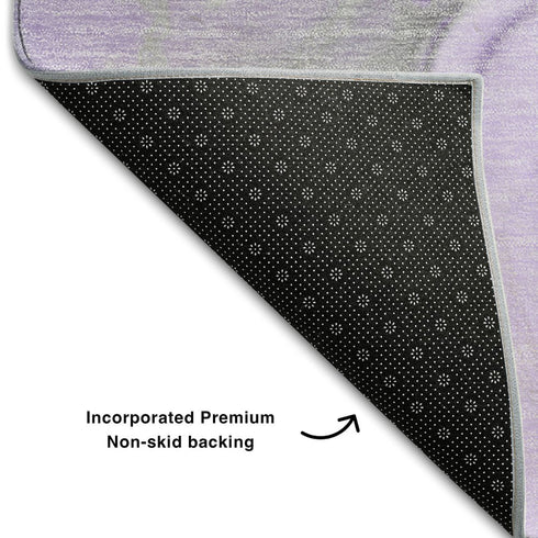 8' X 10' Purple Gray And Ivory Abstract Washable Area Rug With UV Protection