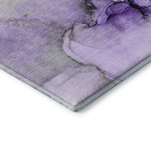 8' X 10' Purple Gray And Ivory Abstract Washable Area Rug With UV Protection