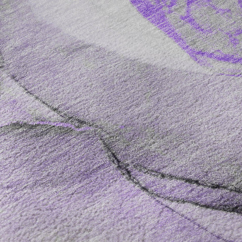 8' X 10' Purple Gray And Ivory Abstract Washable Area Rug With UV Protection