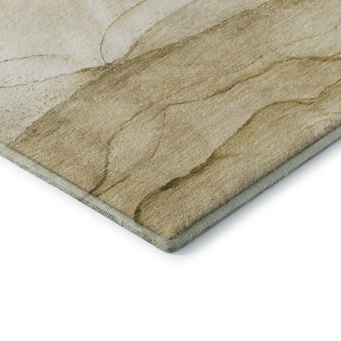 8' X 10' Beige And Ivory Abstract Washable Area Rug With UV Protection