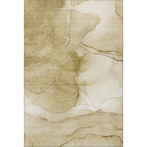 8' X 10' Beige And Ivory Abstract Washable Area Rug With UV Protection