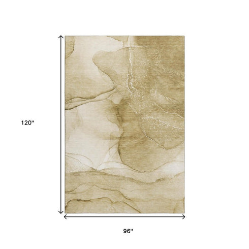 8' X 10' Beige And Ivory Abstract Washable Area Rug With UV Protection
