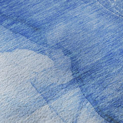5' X 8' Blue And Ivory Abstract Washable Area Rug With UV Protection