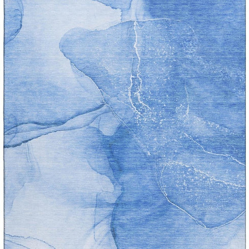 5' X 8' Blue And Ivory Abstract Washable Area Rug With UV Protection