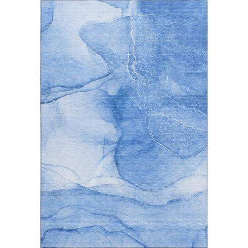 5' X 8' Blue And Ivory Abstract Washable Area Rug With UV Protection