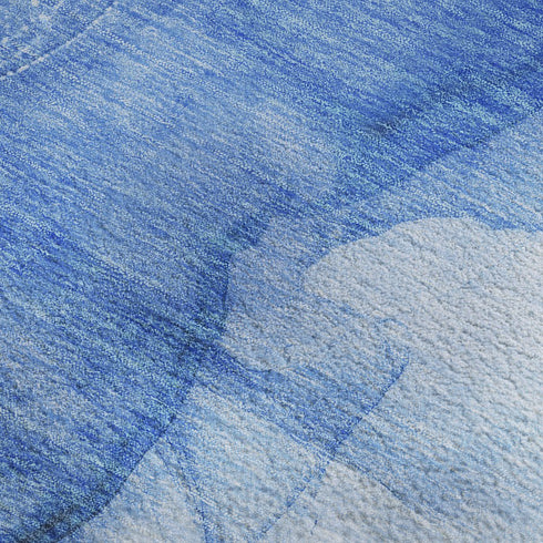 5' X 8' Blue And Ivory Abstract Washable Area Rug With UV Protection