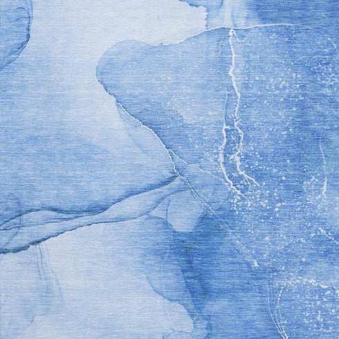 8' X 10' Blue And Ivory Abstract Washable Area Rug With UV Protection