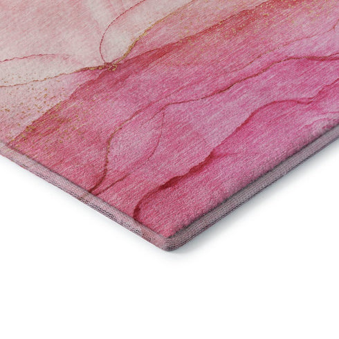 5' X 8' Pink And Ivory Abstract Washable Area Rug With UV Protection