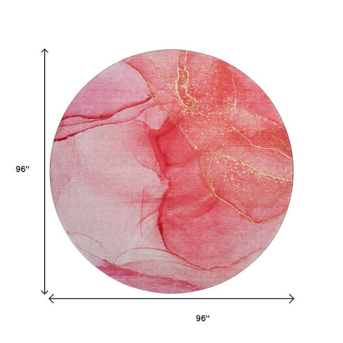 9' X 12' Pink And Ivory Abstract Washable Area Rug With UV Protection