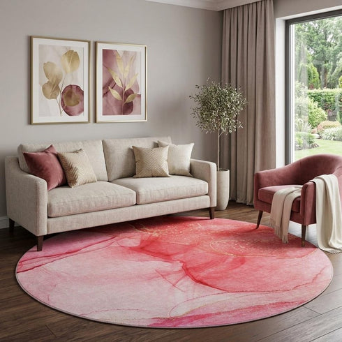 9' X 12' Pink And Ivory Abstract Washable Area Rug With UV Protection