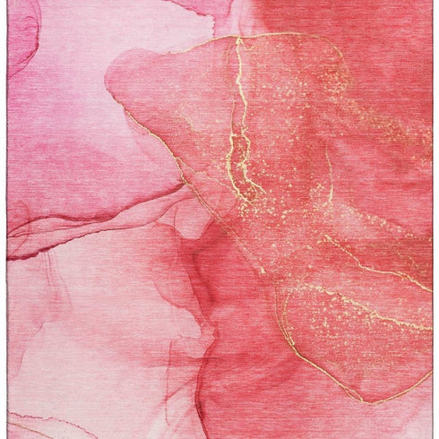 9' X 12' Pink And Ivory Abstract Washable Area Rug With UV Protection