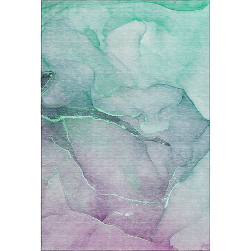 5' X 8' Fern Green And Ivory Abstract Washable Area Rug With UV Protection