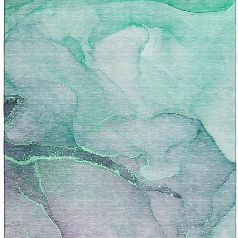 5' X 8' Fern Green And Ivory Abstract Washable Area Rug With UV Protection