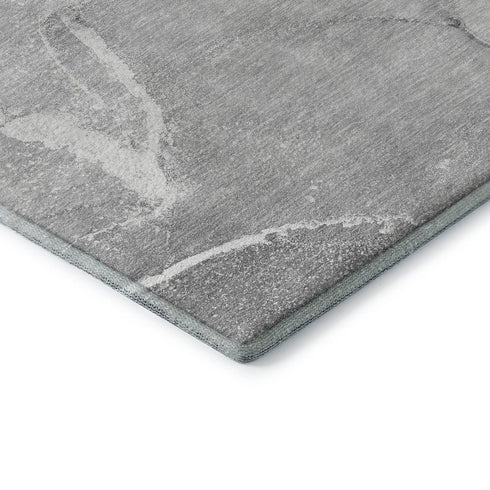 9' X 12' Gray And Ivory Abstract Washable Area Rug With UV Protection