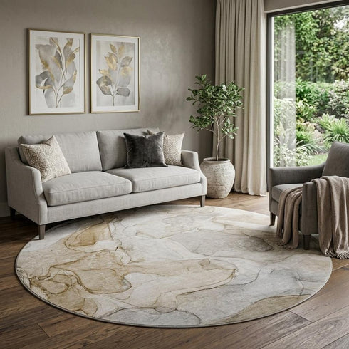 9' X 12' Beige And Ivory Abstract Washable Area Rug With UV Protection