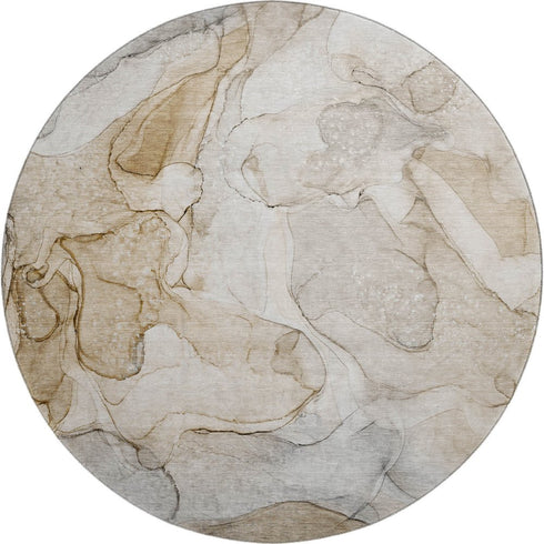 9' X 12' Beige And Ivory Abstract Washable Area Rug With UV Protection