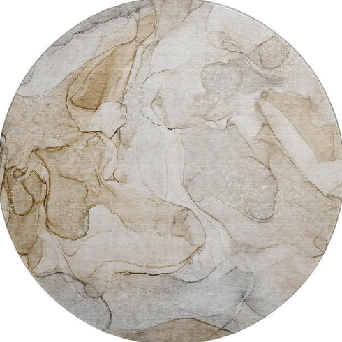9' X 12' Beige And Ivory Abstract Washable Area Rug With UV Protection