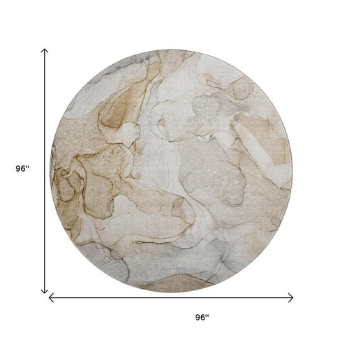 9' X 12' Beige And Ivory Abstract Washable Area Rug With UV Protection