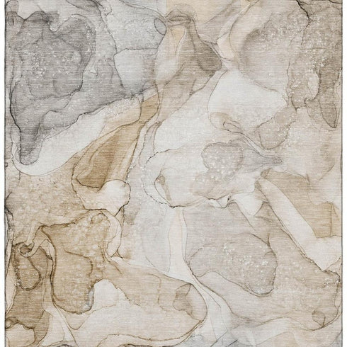 9' X 12' Beige And Ivory Abstract Washable Area Rug With UV Protection
