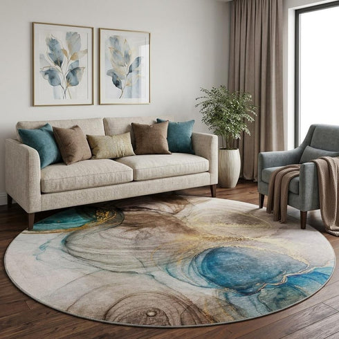 9' X 12' Beige Ivory And Blue Abstract Washable Area Rug With UV Protection