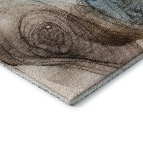 9' X 12' Beige Ivory And Blue Abstract Washable Area Rug With UV Protection
