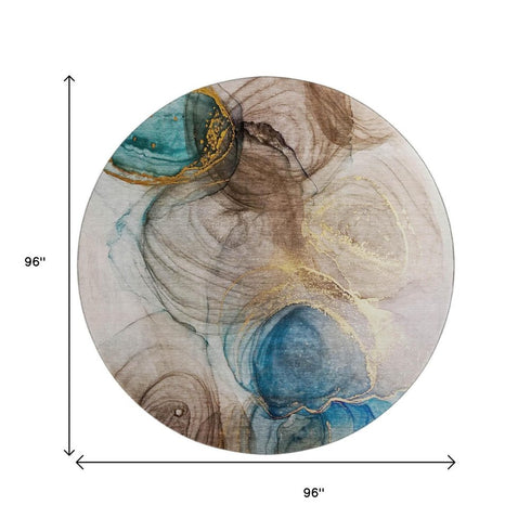9' X 12' Beige Ivory And Blue Abstract Washable Area Rug With UV Protection