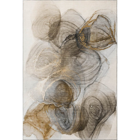 5' X 8' Brown And Ivory Abstract Washable Area Rug With UV Protection