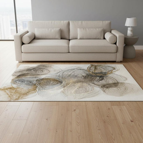 5' X 8' Brown And Ivory Abstract Washable Area Rug With UV Protection