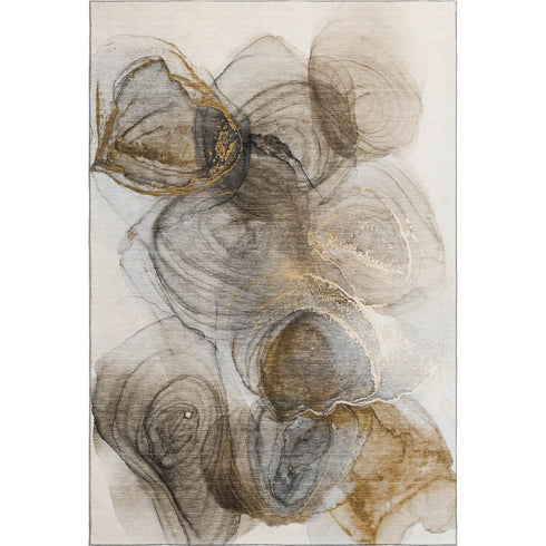 5' X 8' Brown And Ivory Abstract Washable Area Rug With UV Protection