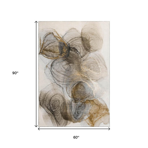 5' X 8' Brown And Ivory Abstract Washable Area Rug With UV Protection