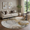 8' Brown And Ivory Abstract Washable Round Rug With UV Protection