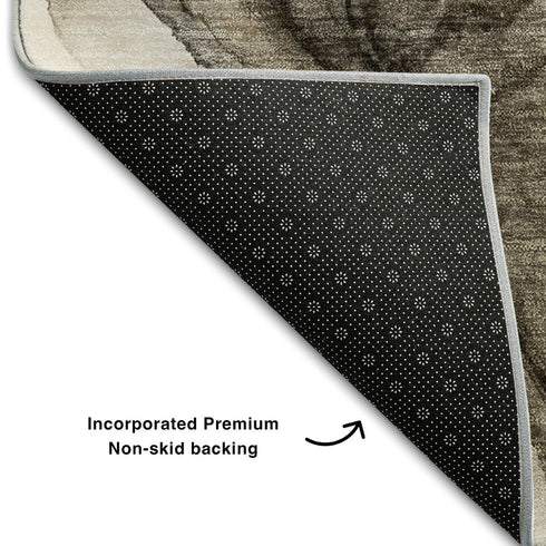 8' Brown And Ivory Abstract Washable Round Rug With UV Protection