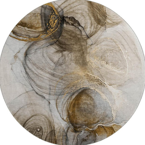 8' Brown And Ivory Abstract Washable Round Rug With UV Protection