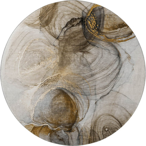 8' Brown And Ivory Abstract Washable Round Rug With UV Protection