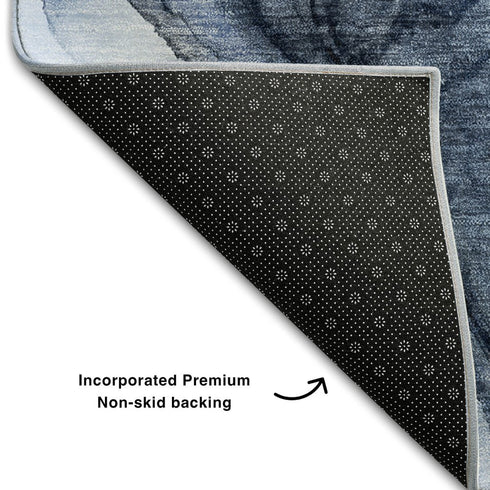 5' X 8' Navy Blue And Ivory Abstract Washable Area Rug With UV Protection